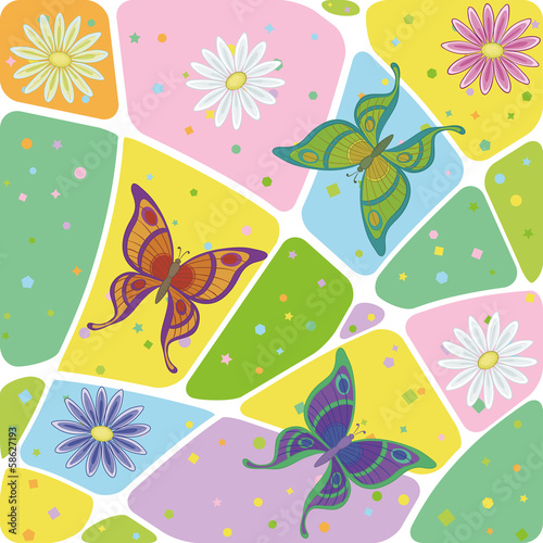 Seamless, flowers and butterflies