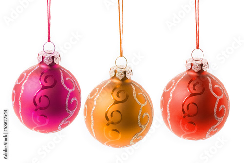 Christmas baubles hanging - isolated