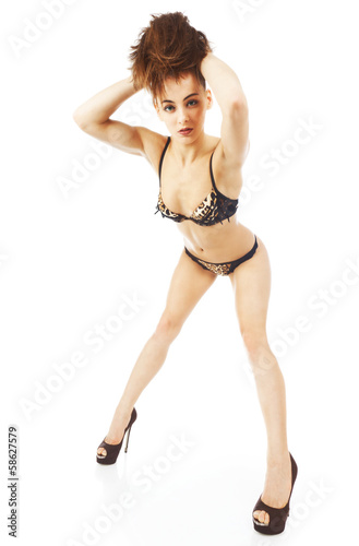 beautiful slim young woman in black underwear