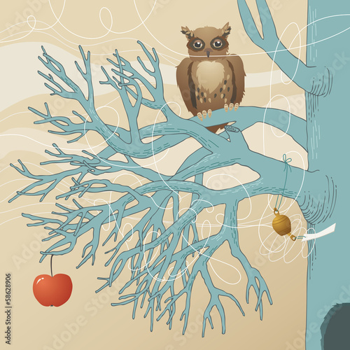 Owl on Blue Tree