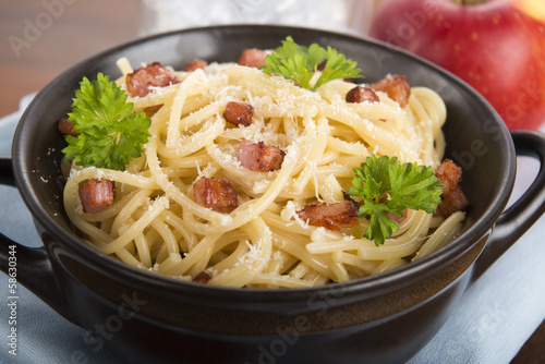 Pasta Carbonara with bacon and cheese