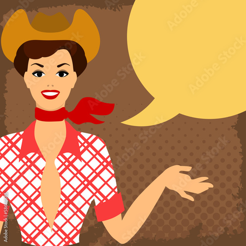 Card with beautiful pin up cowgirl 1950s style says something.