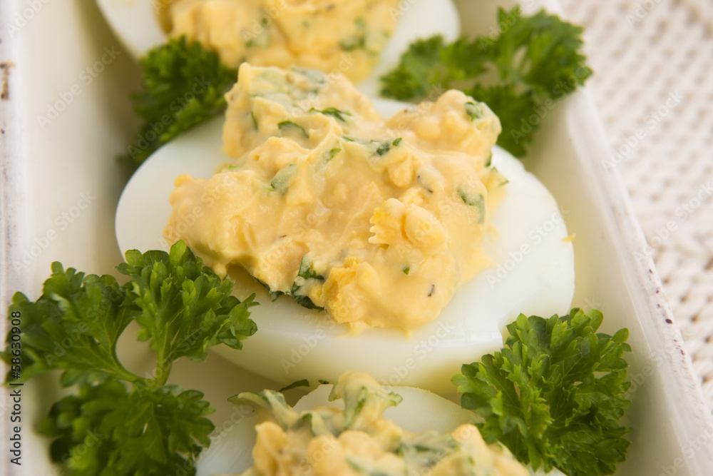Stuffed eggs with parsley and mayonnaise Stuffed eggs with parsley and mayonnaise
