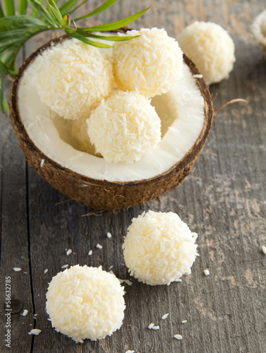 Homemade candies with coconut. photo