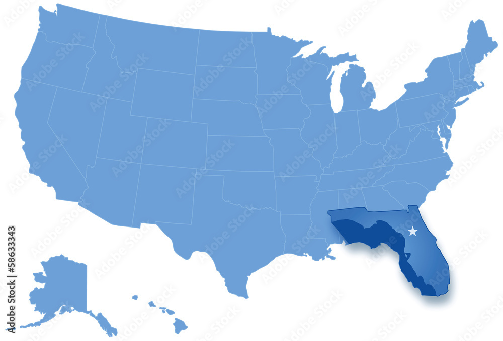 Map of States of the United States where Florida is pulled out