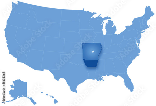 Map of States of the United States where Arkansas is pulled out