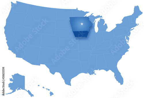 Map of States of the United States where Iowa is pulled out