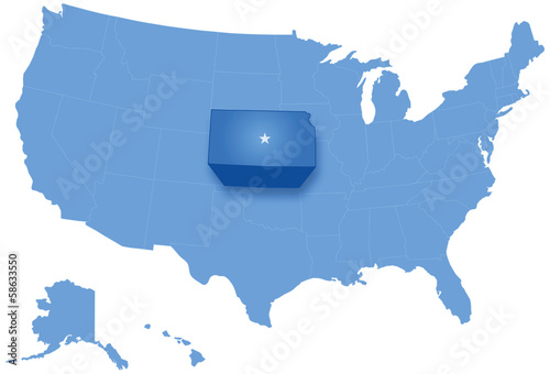 Map of States of the United States where Kansas is pulled out