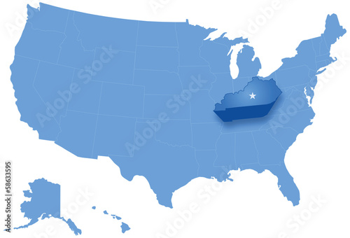 Map of States of the United States where Kentucky is pulled out