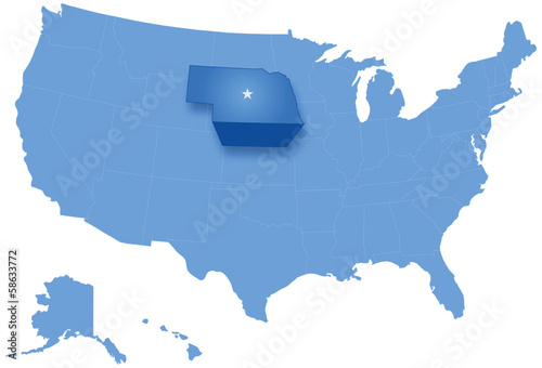Map of States of the United States where Nebraska is pulled out
