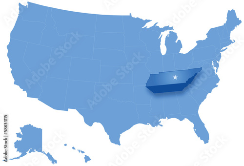 Map of States of the United States where Tennessee is pulled out