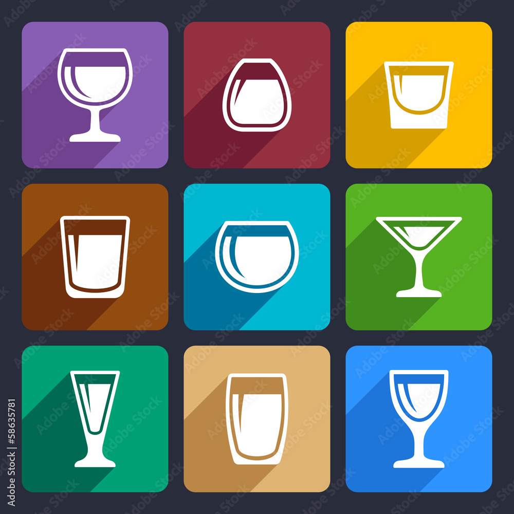 Drink glasses icons set 16 Drink glasses icons set 16