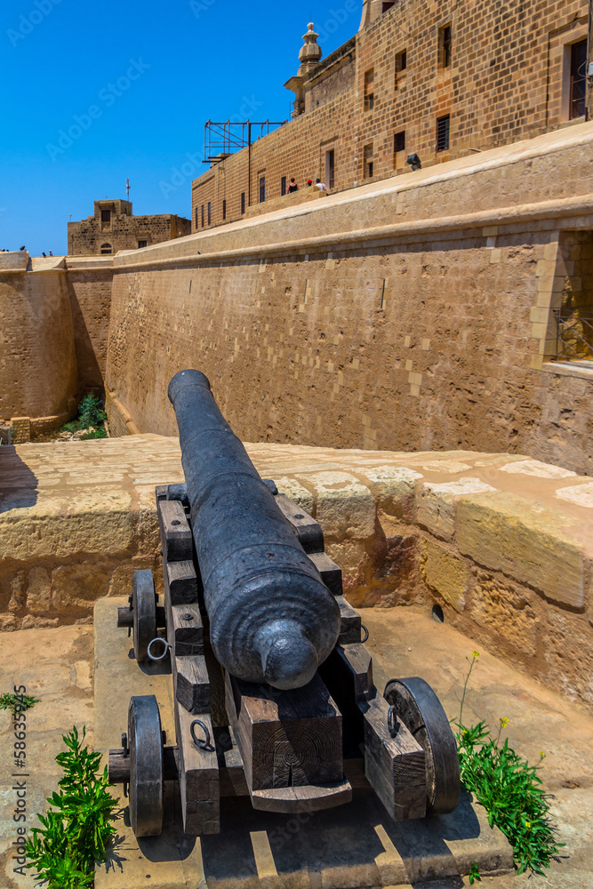 Cannon of the fortified Citadel of Gozo in Malta