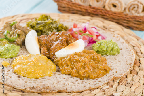 Ethiopian Feast - Injera (sourdough flatbread) with stews