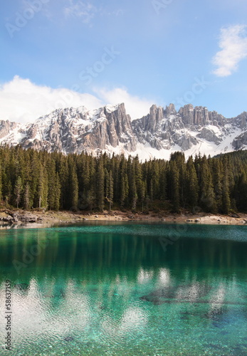 turquoise lake Carezza and the Italian alps Dolomites, Northern Italy © mary416