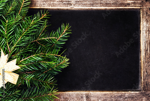 Christmas Fir Tree on Vintage Christmas Blackboard frame.