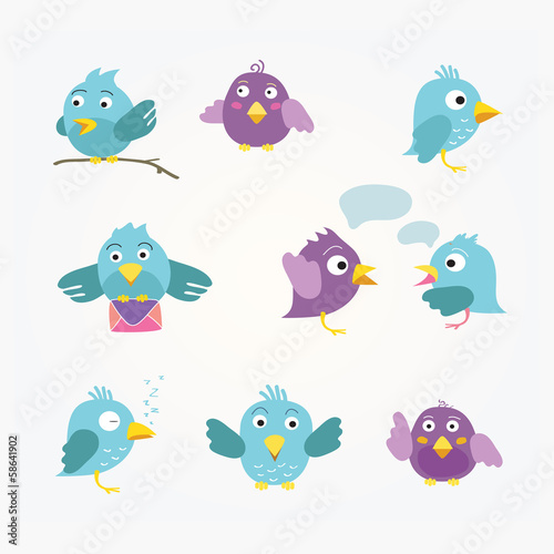 Nine blue and violet birds