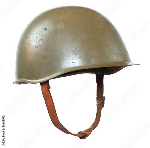 Cuadro en lienzo Retro military helmet on a white background.