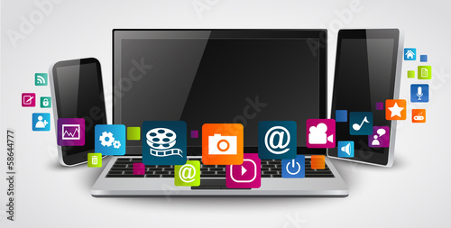 Tablet computer and mobile phones with colorful application icon