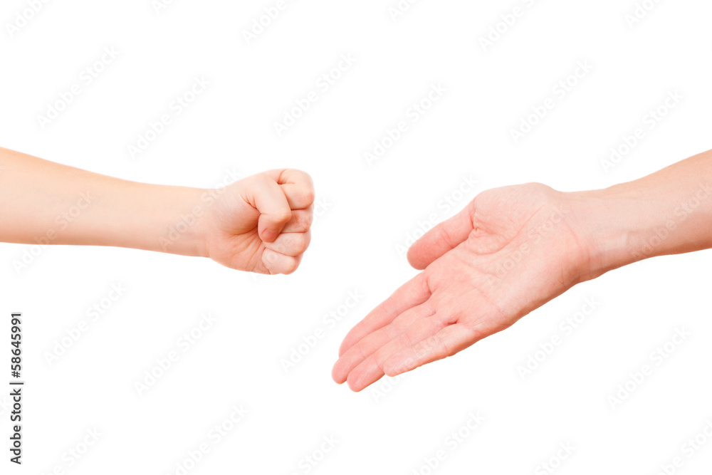 Hand game between boy and man