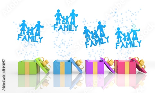 christmas present boxes with family icon