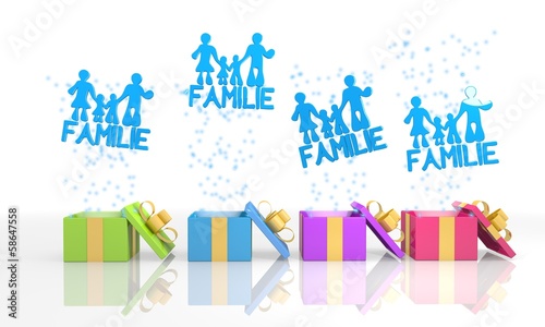 happy present boxes with family in german icon