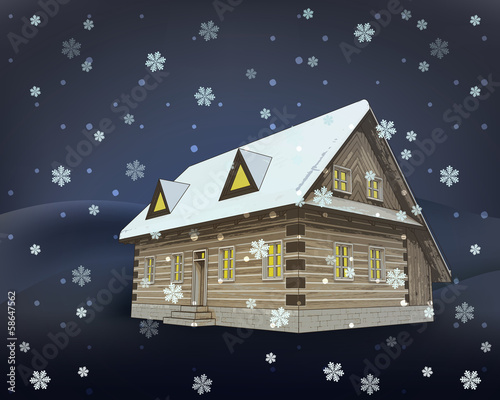 classical winter wooden cottage at night snowfall vector