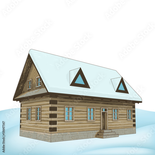 simply winter wooden cottage vector