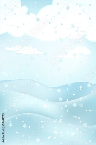 high winter landscape scene with hills at snowfall vector