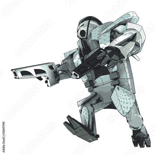 isolated running armored robot campaigner vector 3D model