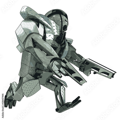isolated running armored robot warrior vector 3D model
