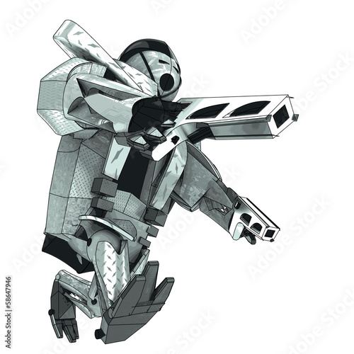 isolated walking armored robot warrior vector 3D model