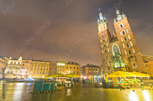 Poland  Krakow. Market Square at night.
