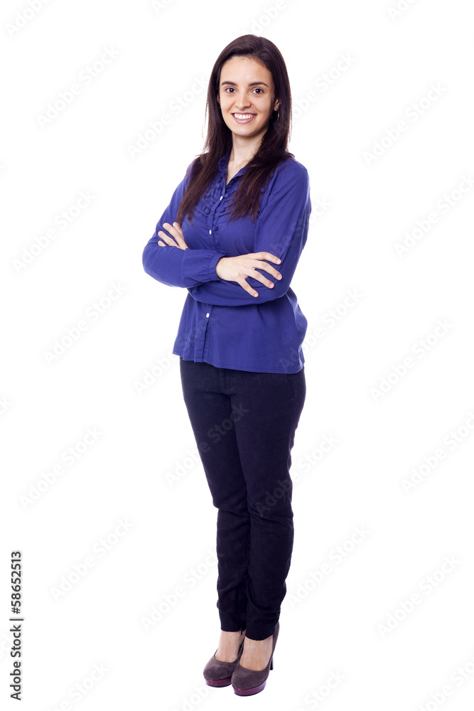 Full body portrait of happy smiling young business woman, isolat Full body portrait of happy smiling young business woman, isolat