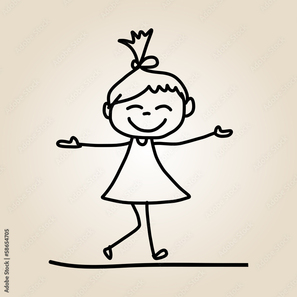 hand drawing cartoon happy kids