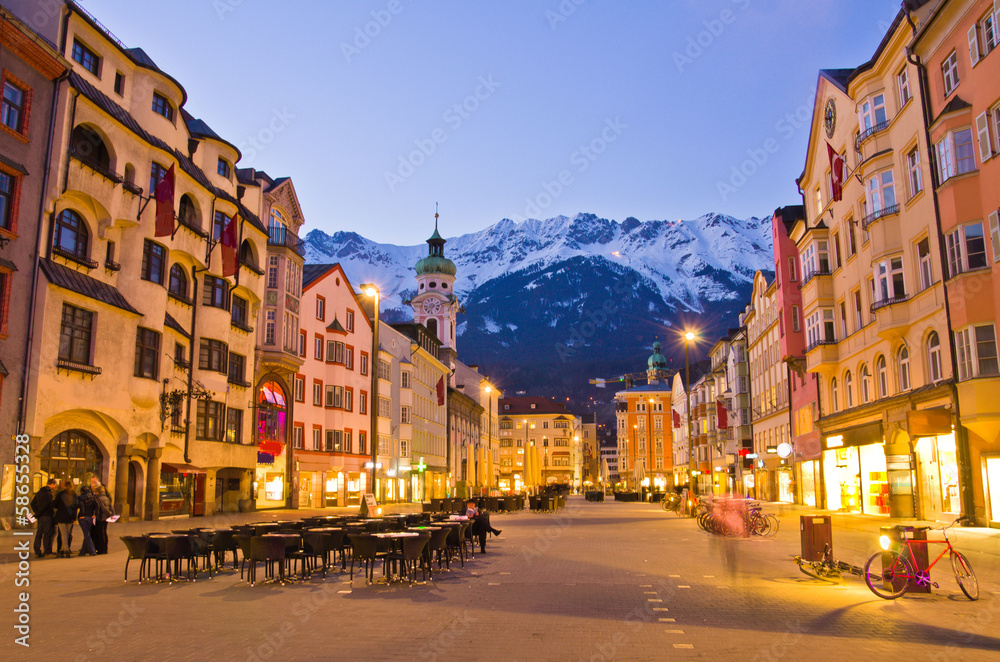 Evening scene in Innsbruck, Austria.