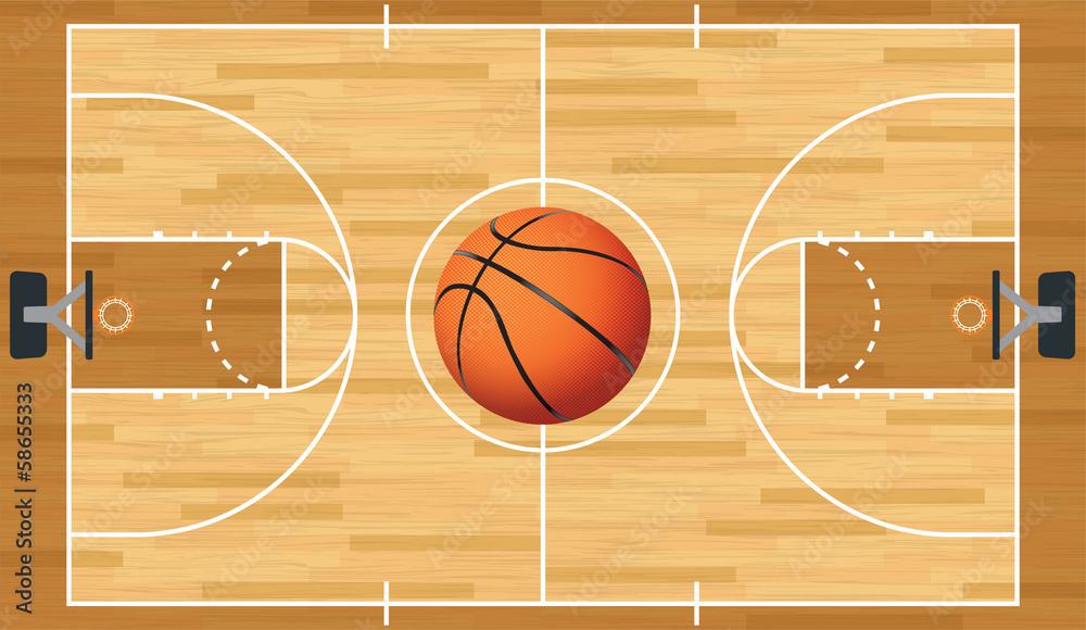 Naklejka premium Realistic Vector Basketball Court and Ball