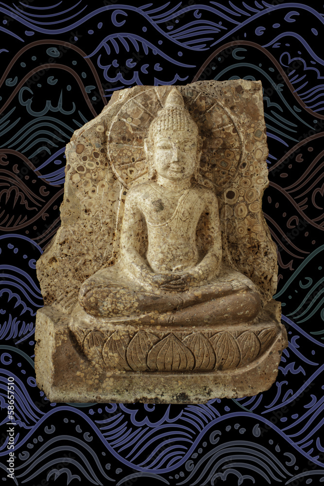 buddha image isolated on Thai pattern background