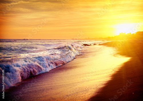 Beautiful Sea Sunset Beach. Mediterranean Sea. Spai photo