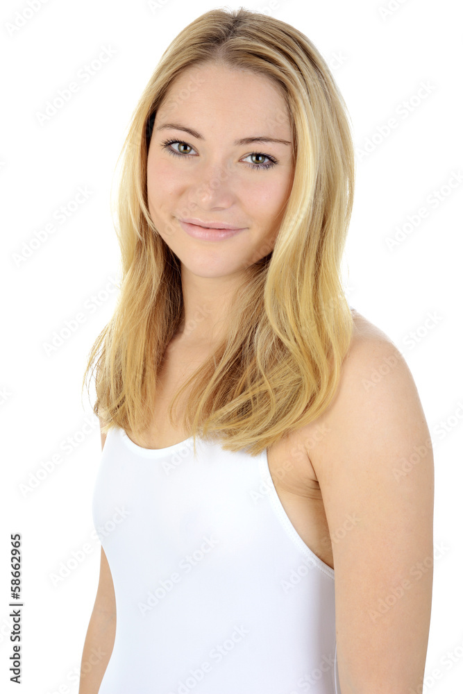 Hübsche Frau in weißem Badeanzug Hübsche Frau in weißem Badeanzug