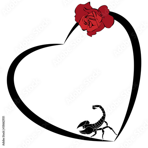 valentine  frame with rose and scorpion