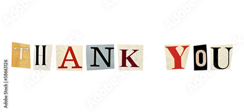 The phrase Thank You formed with magazine letters
