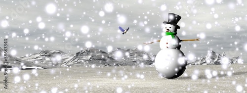 Snowman under the snow - 3D render