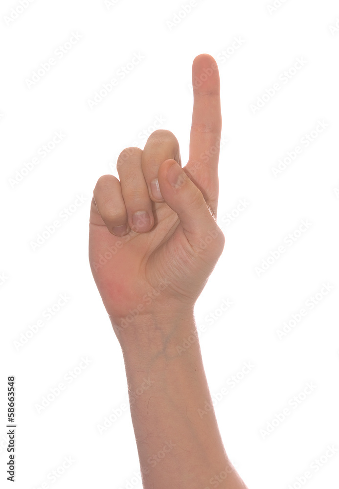well shaped business man hand count isolated over white. one well shaped business man hand count isolated over white. one