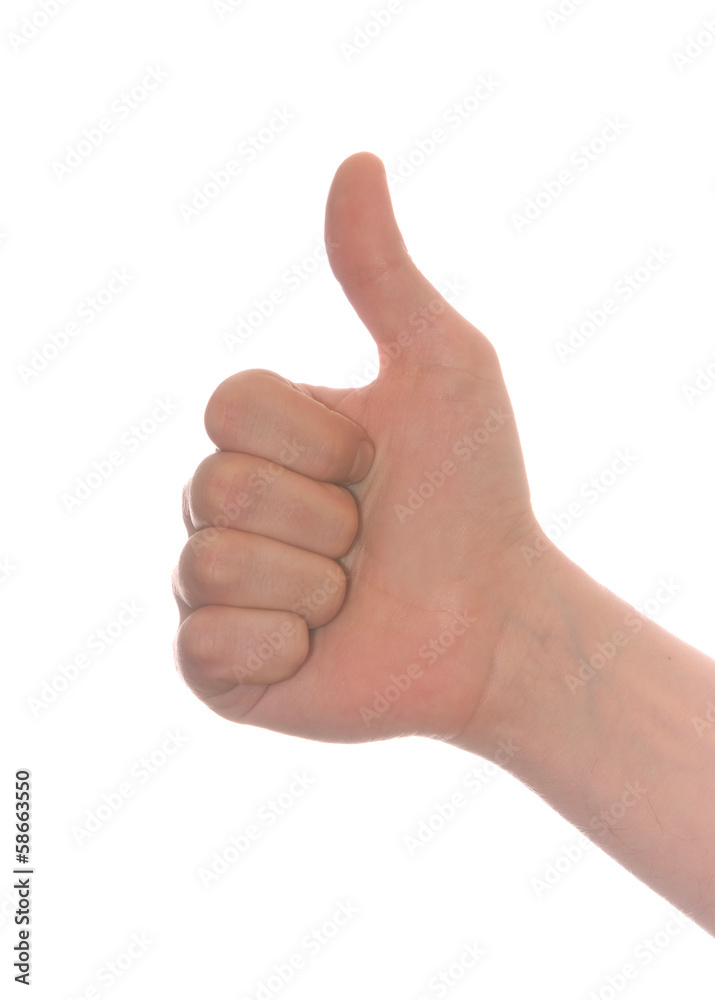 well shaped men's hand make thumbs up isolated over white well shaped men's hand make thumbs up isolated over white