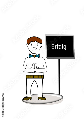 Mann mit Tafel mit Schriftzug "Erfolg"