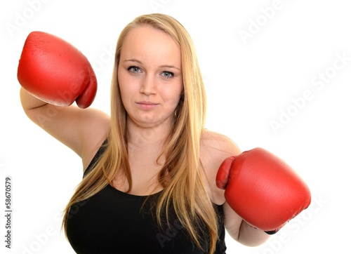 girl with red boxing gloves photo