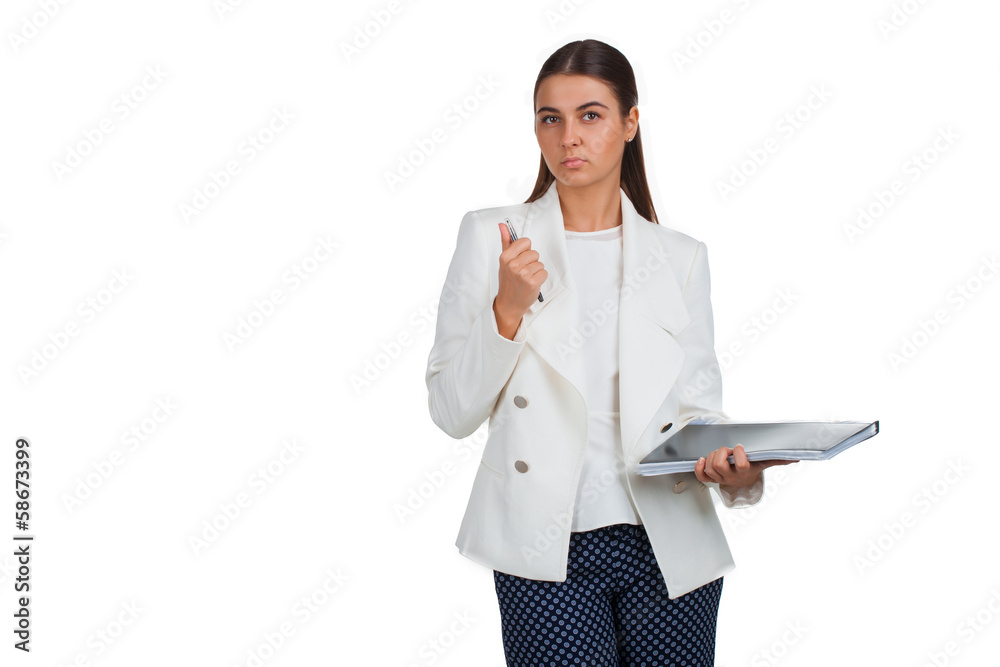 Attractive cheerful businesswoman with folder Attractive cheerful businesswoman with folder
