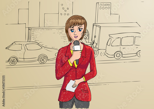 Illustration of woman as a professional, reporter
