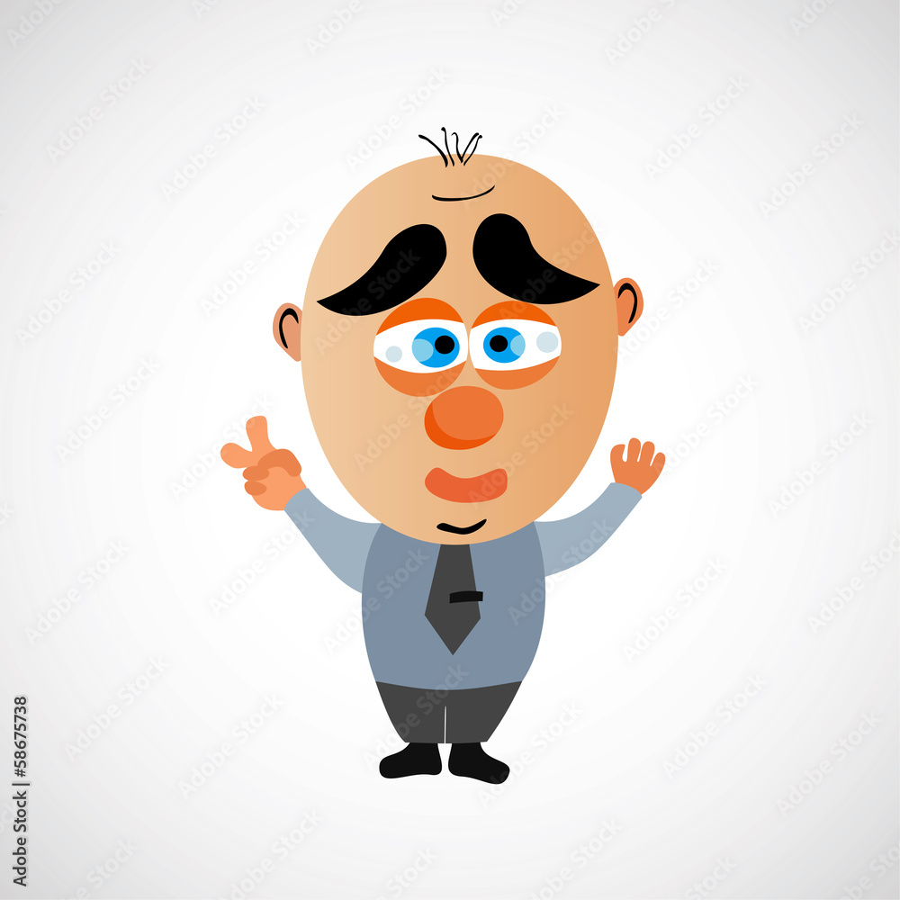 Cartoon businessman with a big bald head. Vector.